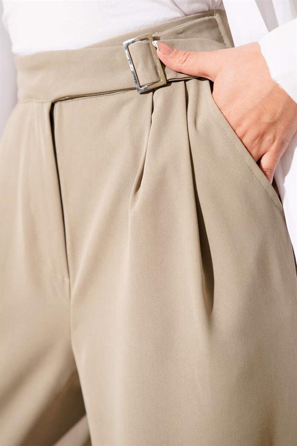 Waist Belt Buckle Palazzo Trousers Mink