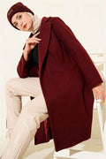 Waist Belted Lined Cashmere Coat Burgundy