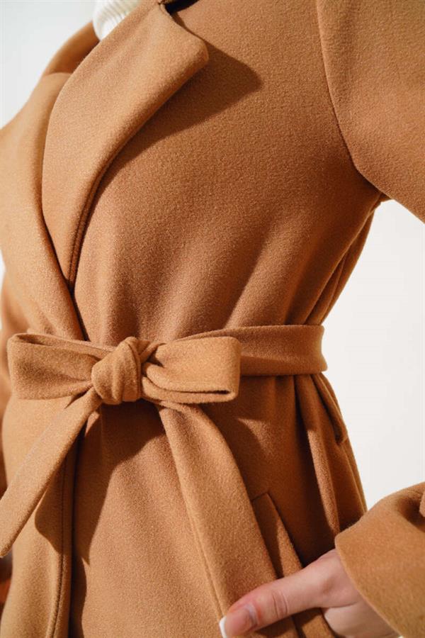Waist Belted Lined Cashmere Coat Camel