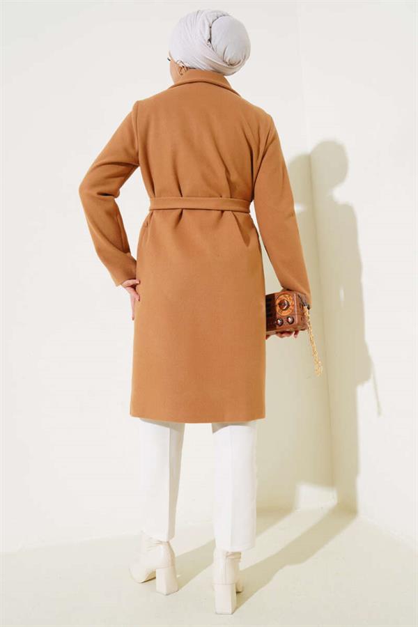 Waist Belted Lined Cashmere Coat Camel