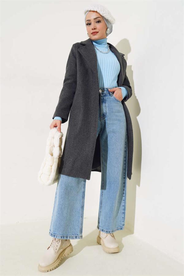 Waist Belted Lined Cashmere Coat Smoke