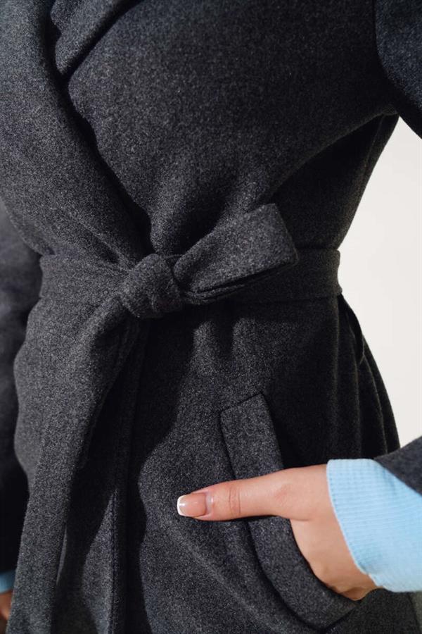 Waist Belted Lined Cashmere Coat Smoke