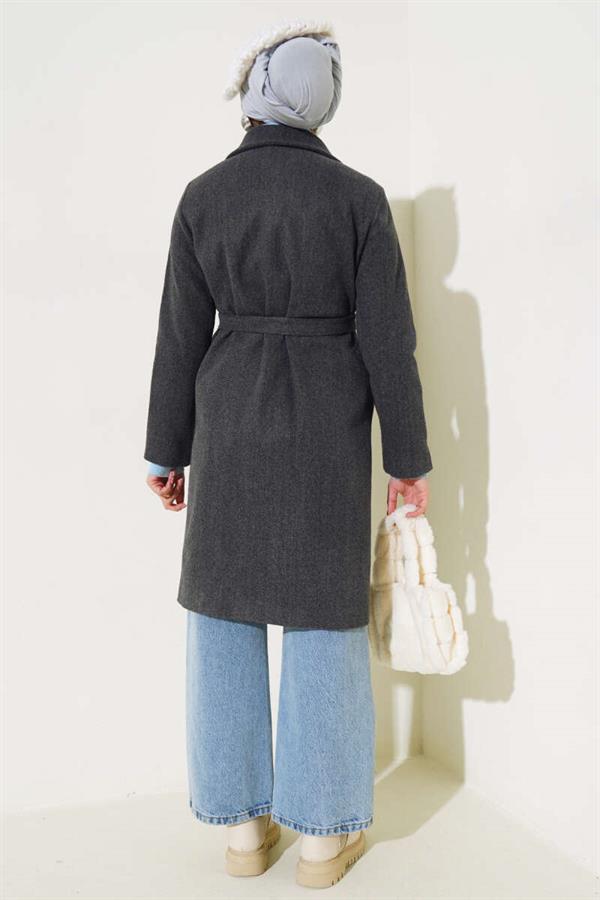 Waist Belted Lined Cashmere Coat Smoke