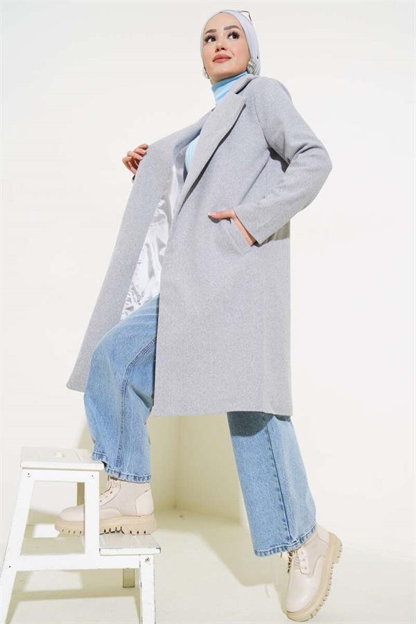 Waist Belted Lined Cashmere Coat Gray