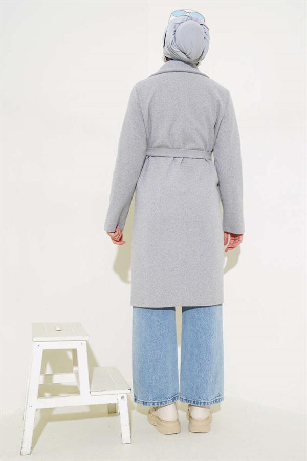 Waist Belted Lined Cashmere Coat Gray
