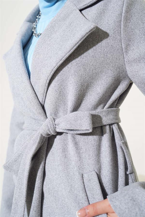 Waist Belted Lined Cashmere Coat Gray