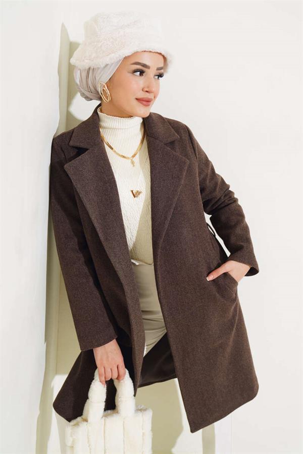 Waist Belted Lined Cashmere Coat Brown
