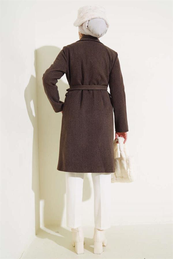 Waist Belted Lined Cashmere Coat Brown