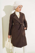 Waist Belted Lined Cashmere Coat Brown