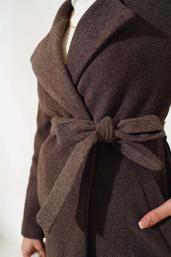 Waist Belted Lined Cashmere Coat Brown