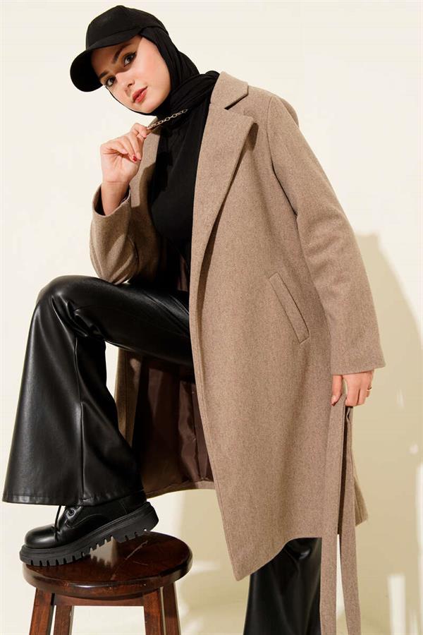 Waist Belted Lined Cashmere Coat Mink