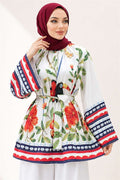 Belted Floral Patterned Tunic, Ecru