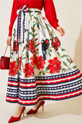 Belted Skirt with Floral Detail, Ecru