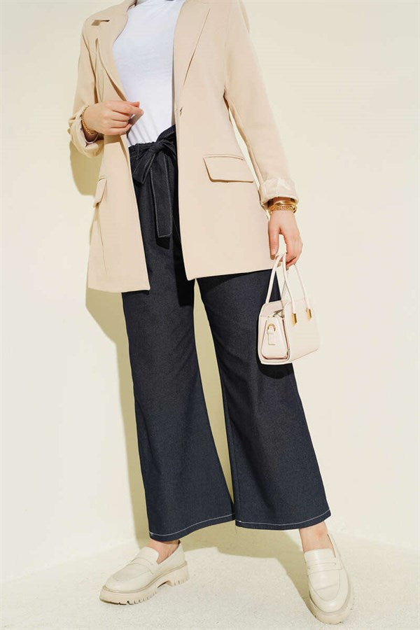 Navy Blue Elastic Waistband Trousers