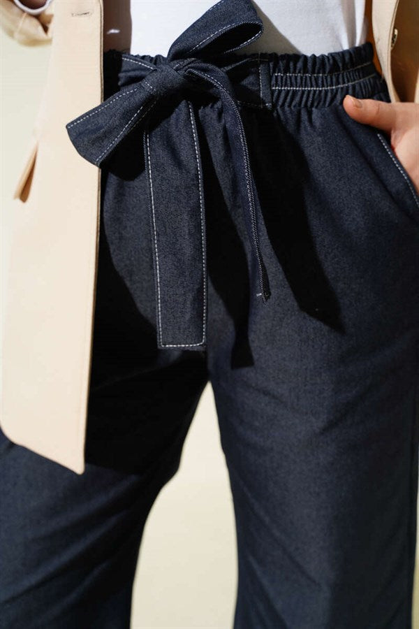 Navy Blue Elastic Waistband Trousers
