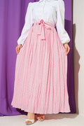 Pink Polka Dot Pleated Skirt with Belt