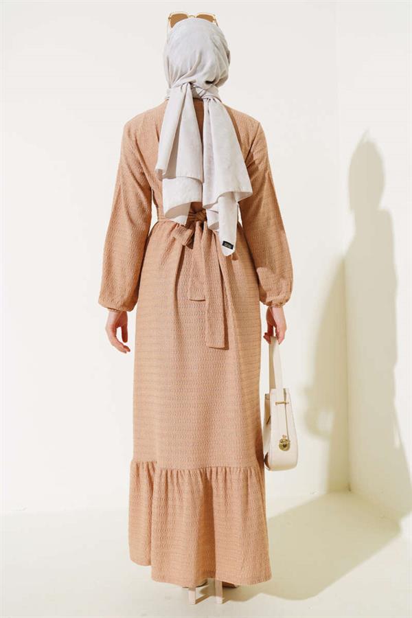 Waist Belted Flounce Dress Latte