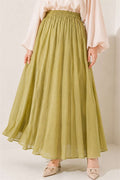 Basic Flared Skirt with Elastic Waist Detail, Light Green