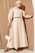 Waist Elastic Detailed Parachute Vest 2 Piece Set Beige