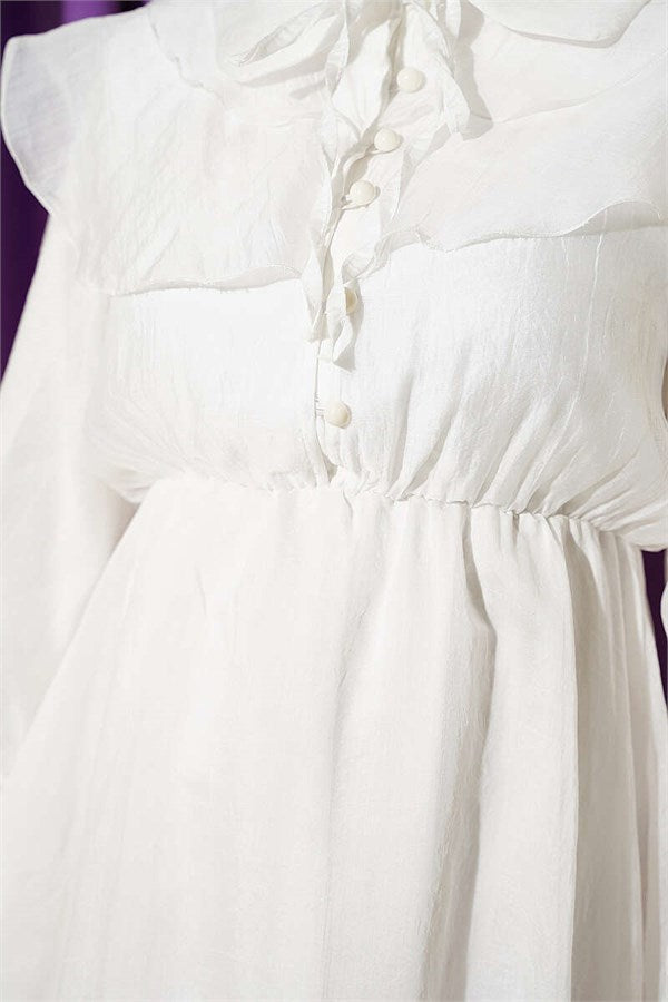 Cape Dress with Elastic Waist Detail, Ecru