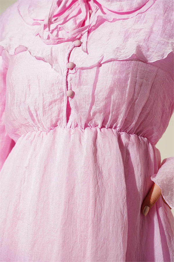 Pink Cape Dress with Elastic Waist Detail