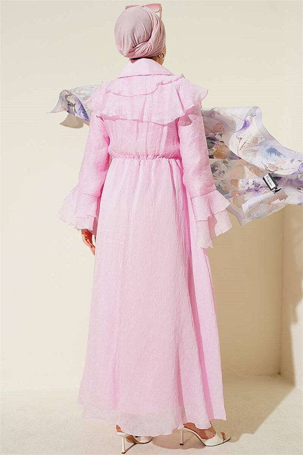 Pink Cape Dress with Elastic Waist Detail