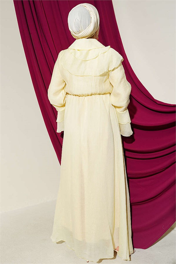 Yellow Cape Dress with Elastic Waist Detail