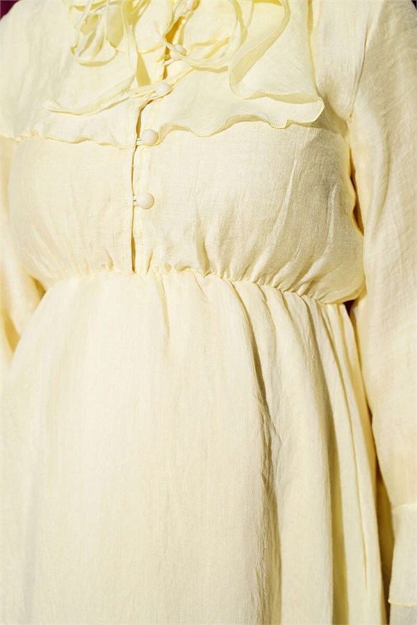 Yellow Cape Dress with Elastic Waist Detail