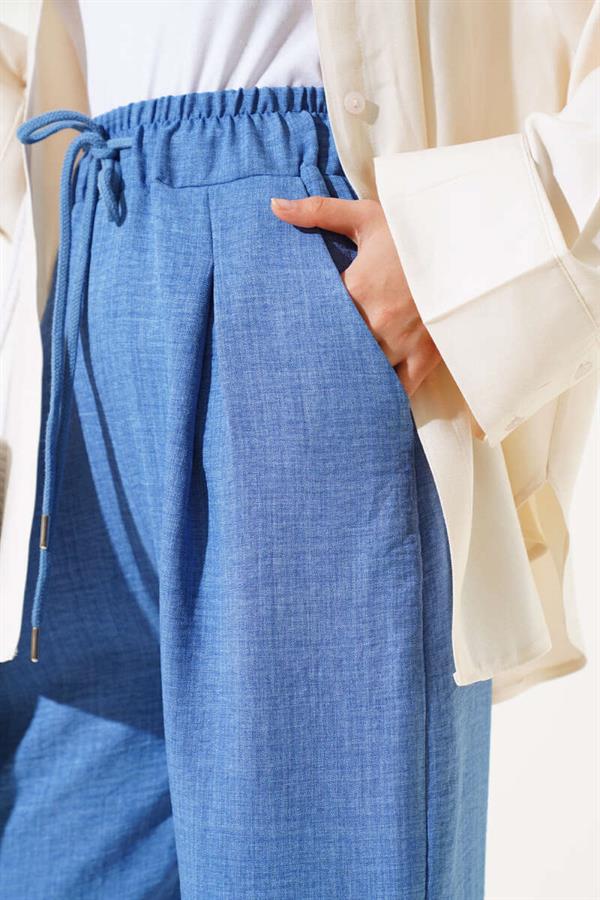 Waist Elastic Tencel Trousers Indigo