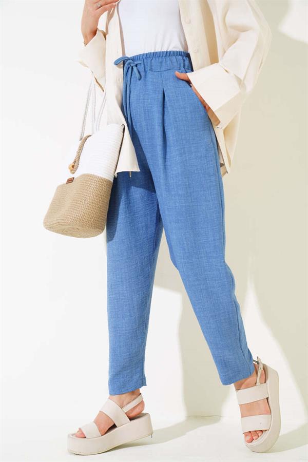 Waist Elastic Tencel Trousers Indigo
