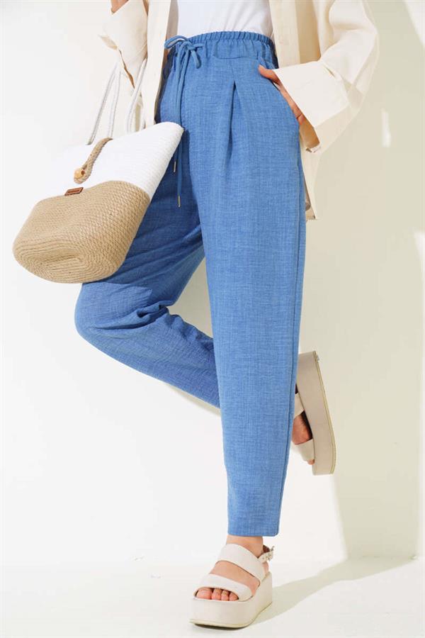 Waist Elastic Tencel Trousers Indigo
