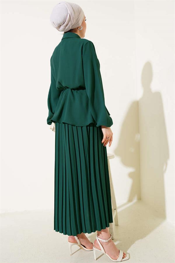 Elastic Waist Tied 2 Piece Set Green
