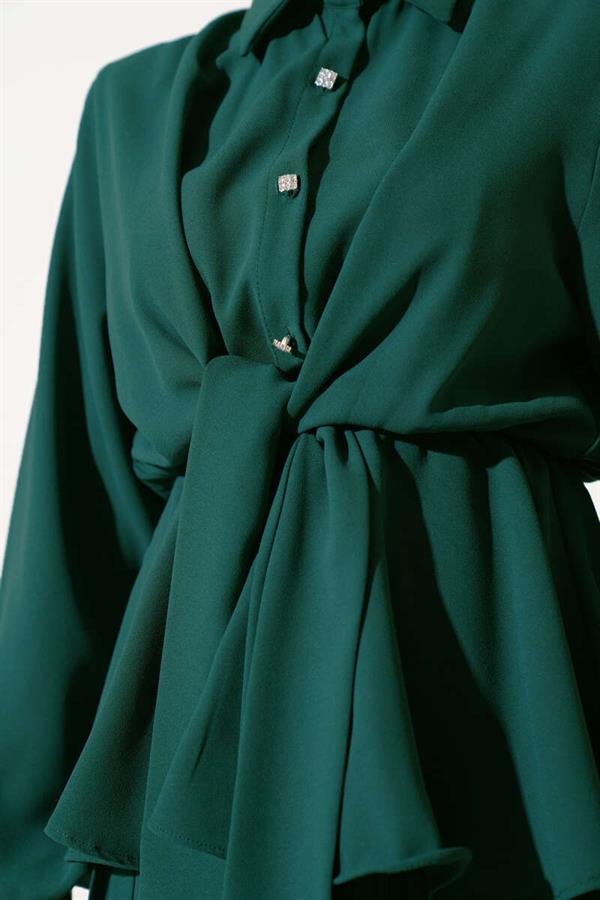 Elastic Waist Tied 2 Piece Set Green