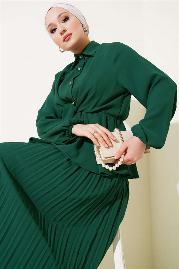 Elastic Waist Tied 2 Piece Set Green