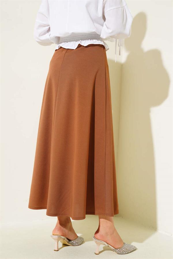 Basic Bell Skirt with Elastic Waist in Tan
