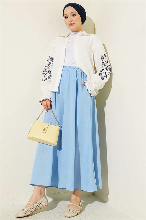 Basic Skirt with Elastic Waistband, Blue