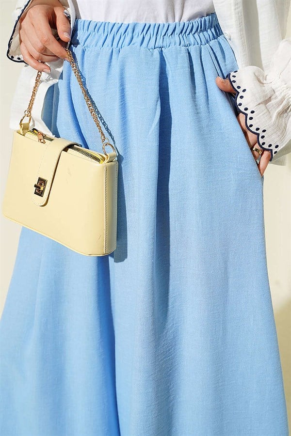 Basic Skirt with Elastic Waistband, Blue