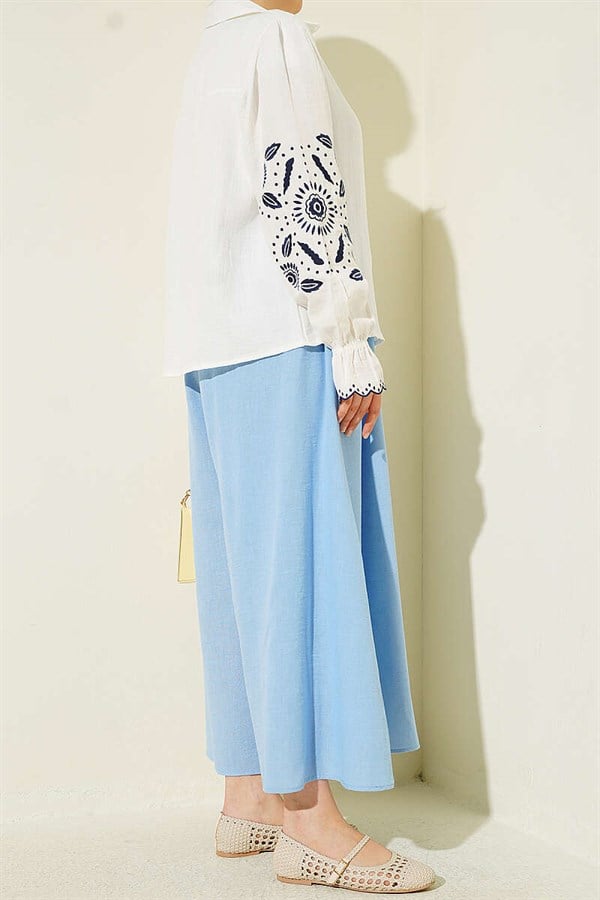 Basic Skirt with Elastic Waistband, Blue