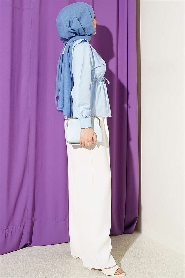Baby Collar Short Shirt with Elastic Waistband, Baby Blue
