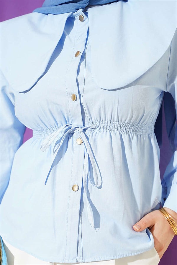 Baby Collar Short Shirt with Elastic Waistband, Baby Blue