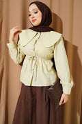 Short Shirt with Elastic Waist and Peter Pan Collar, Navy Blue