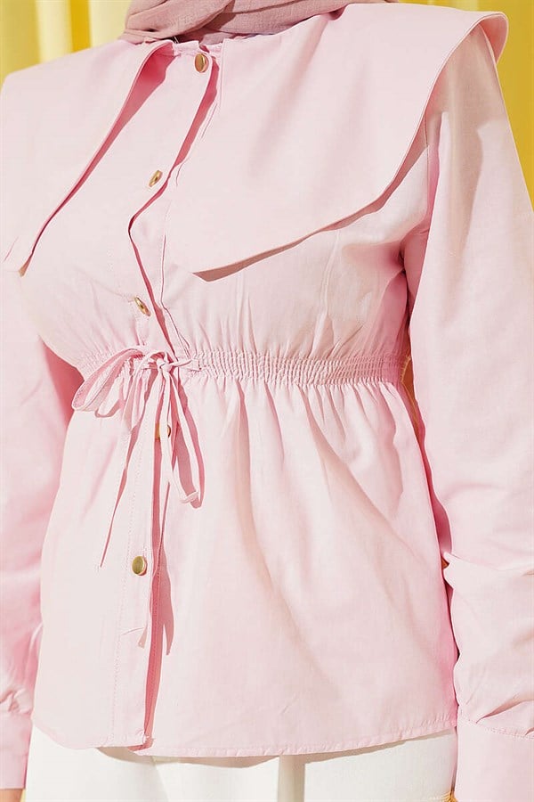 Pink Peter Pan Collar Short Shirt with Elastic Waistband