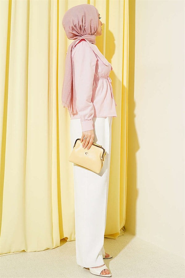 Pink Peter Pan Collar Short Shirt with Elastic Waistband