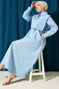 Baby Blue Terry Cotton Dress with Elastic Waistband and Bolero