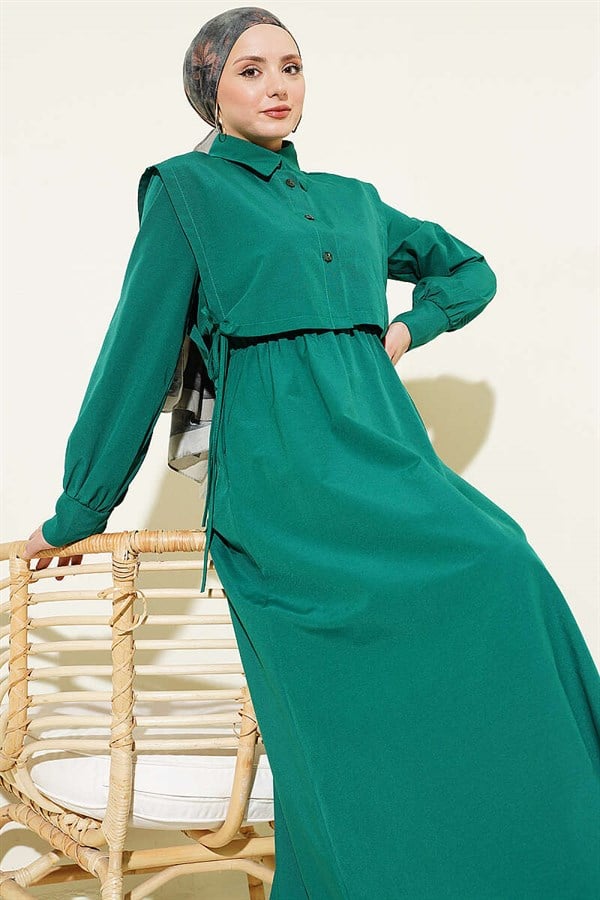 Emerald Blue Terry Cotton Dress with Elastic Waist Bolero