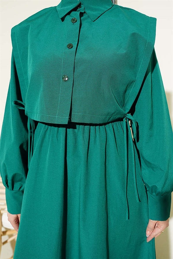 Emerald Blue Terry Cotton Dress with Elastic Waist Bolero