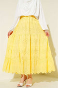 Embroidered Layered Flared Skirt with Elastic Waistband, Yellow