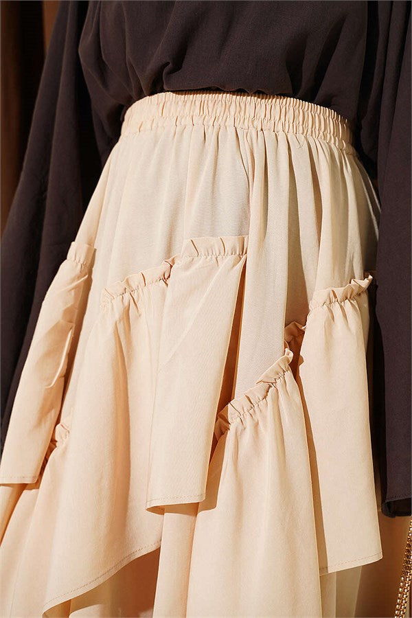 Elastic Waist Gathered Skirt, Beige