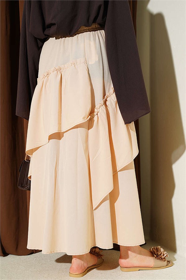 Elastic Waist Gathered Skirt, Beige