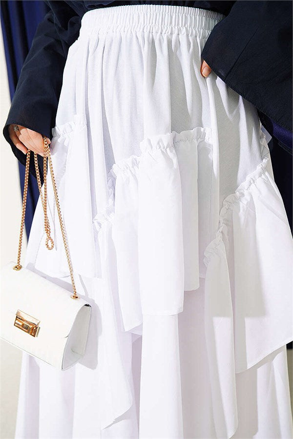 White Gathered Skirt with Elastic Waistband